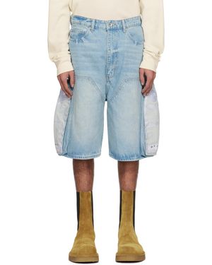 Who Decides War Side Embroidery Denim Shorts - Blue