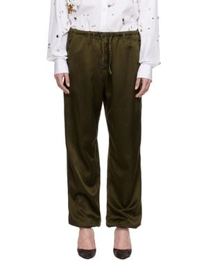 Dries Van Noten カーキ ドローストリング トラウザーズ - ブラック
