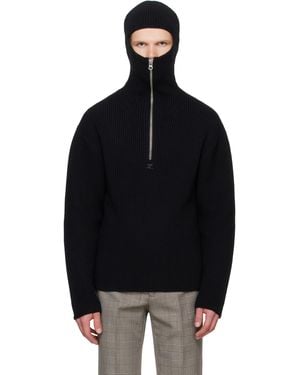 Courreges Ribbed Wool Hoodie - Black
