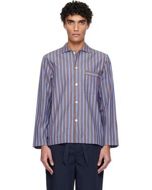 Tekla Poplin Long-Sleeved Pyjama Shirt - Blue