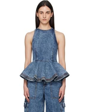 Alaïa Peplum Denim Top - Blue