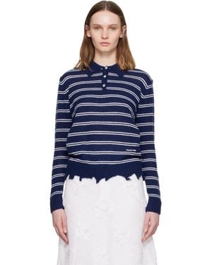ShuShu/Tong Striped Long-Sleeve Knit Polo - Blue