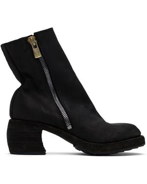 Yohji Yamamoto Guidi Edition Calf Grain Oblique Side Zip Boots - Black