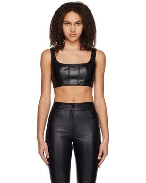 STAUD Cropped Wells Faux-Leather Tank Top - Black