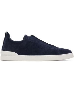 ZEGNA Suede Triple Stitch Trainers - Blue