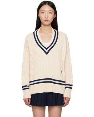 Sporty & Rich Off- 'Src' Cableknit V-Neck Jumper - Black