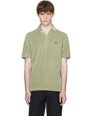 Fred Perry Khaki Open Collar Towelling Polo - Green