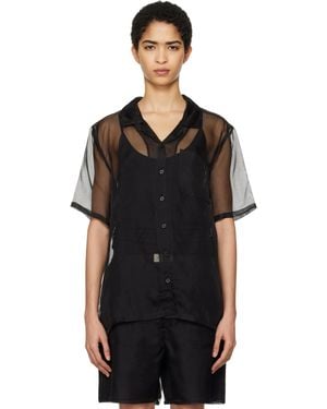 SILK LAUNDRY ブラック オーガンザ キャンプシャツ