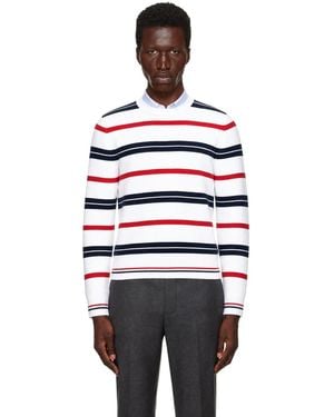 Thom Browne Pull Blanc En Reps À Rayures Tricolores