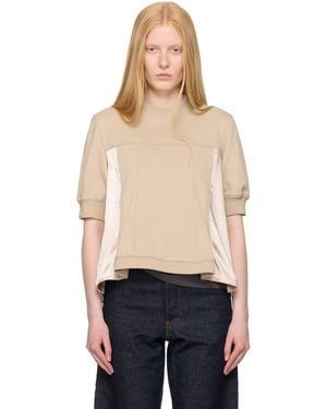 3.1 Phillip Lim ベージュ パフスリーブ フラウンス サテン コンボ トップス - ブラック