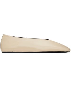 Jil Sander オフホワイト& スクエアトゥ フラットシューズ - ブラック