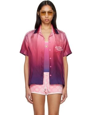CASABLANCA Gradient Short Sleeve Silk Shirt - Red