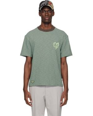 ANDERSSON BELL Essential Heart Logo Stripe T-Shirt - Green