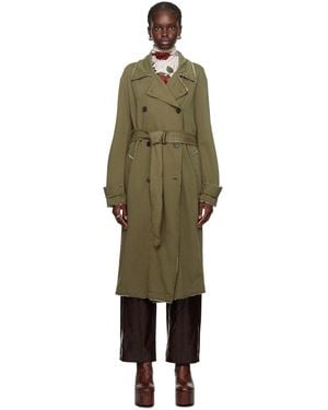 Dries Van Noten Khaki Raw Edge Trench Coat - Black