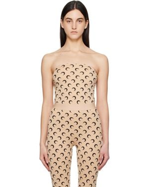 Marine Serre Moon Printed Jersey Second Skin Tube Top - Natural