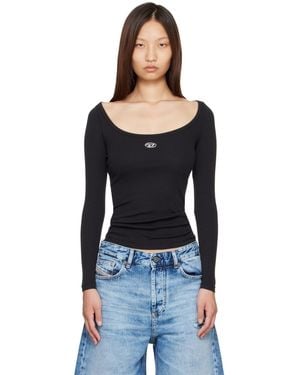 DIESEL Long Sleeve Metallic Oval D Ribbed T-Shirt - Black