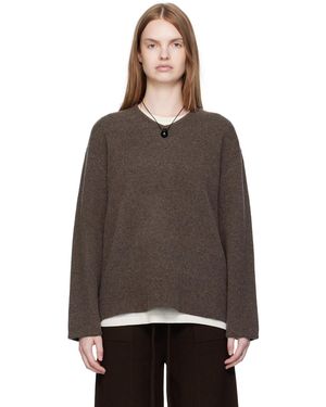 UMARMUNG Wool Cashmere Double Faced V-Neck Jumper - Brown