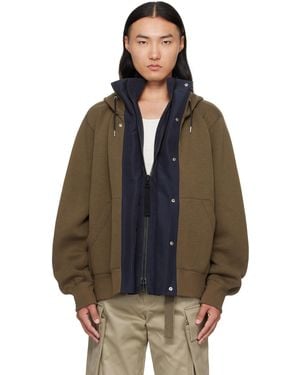 Sacai Khaki & Sponge Sweat & Grosgrain Hoodie - Black