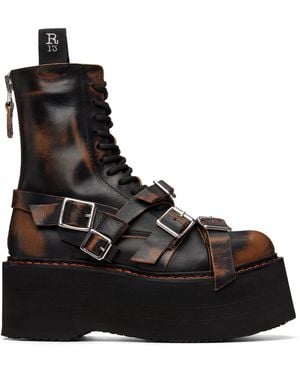 R13 Strapped Double Stack Boots - Black