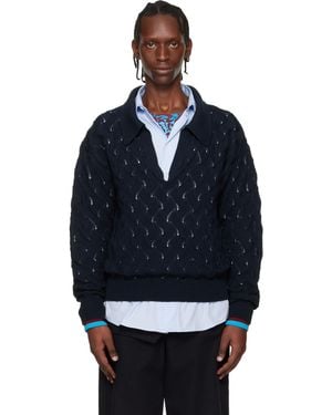 Dries Van Noten Lace Stitch Polo Jumper - Blue