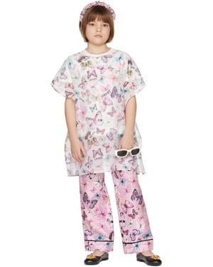 Versace キッズ｜ピンク シルク バタフライ ラウンジパンツ - ホワイト