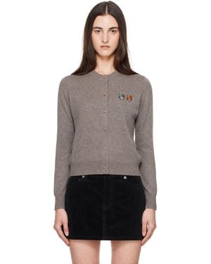 Maison Kitsuné Taupe Double Fox Head Regular Cardigan - Gray