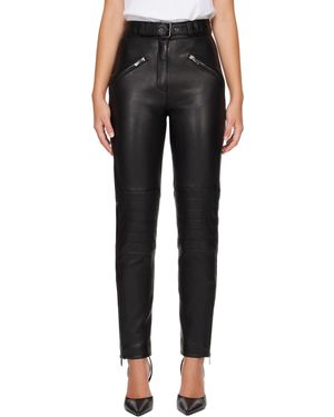 Balmain Pantalon Motard Noir En Cuir