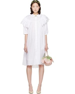 Simone Rocha Puff Sleeve Ruffle Frill Trim Shirt Midi Dress - Black