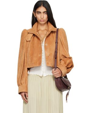 Chloé Blouson Brun Clair En Suède À Fronces - Marron