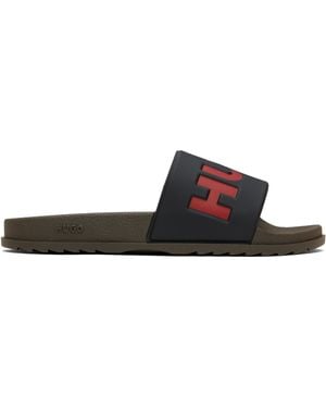 HUGO Khaki Logo Strap Pool Slides - Black