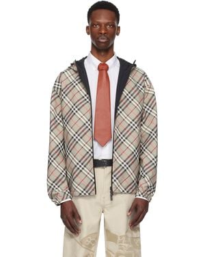 Burberry Taupe & Check Reversible Jacket - Black