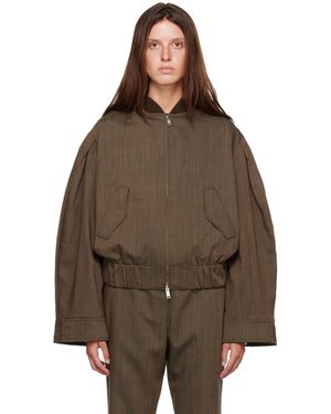 Ganni Wool Melange Bomber Jacket - Brown