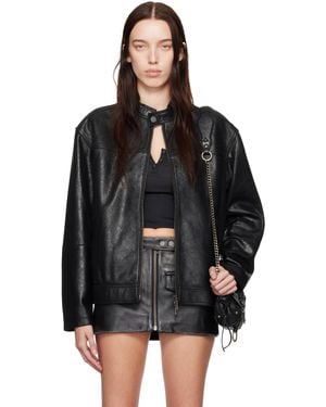Guess Blouson Noir En Cuir Craquelé