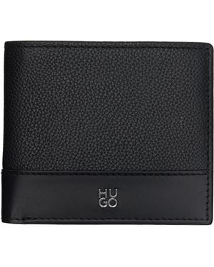 HUGO Stacked-Logo Leather Wallet - Black