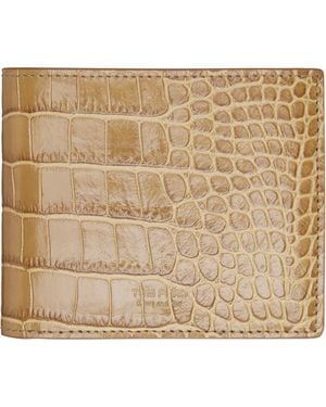 Tom Ford Tan Shiny Croc 'T Line' Classic Bifold Wallet - Natural