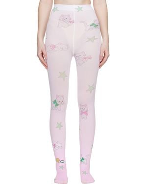 Sandy Liang Collant Blanc Et Rose À Motif Graphique