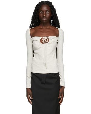 Rosetta Getty Grey Ruched Drawstring Cut-out Top - Black