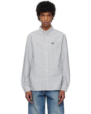 Fred Perry Chemise Blanc Et Bleu En Toile Oxford À Rayures - Gris