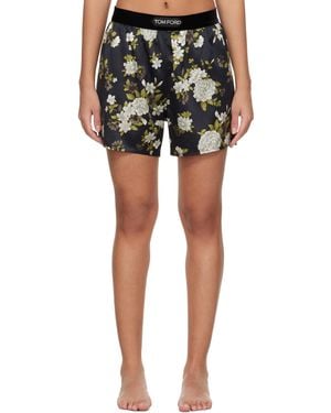 Tom Ford ブラック Hendrix Floral ストレッチ シルクサテン パジャマ ショートパンツ
