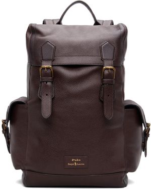 Polo Ralph Lauren Sac À Dos Brun En Cuir Grainé - Noir