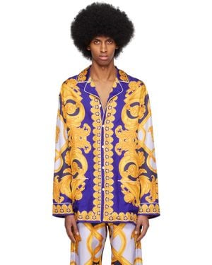 Versace Blue & Yellow Barocco 660 Pyjama Shirt - Orange