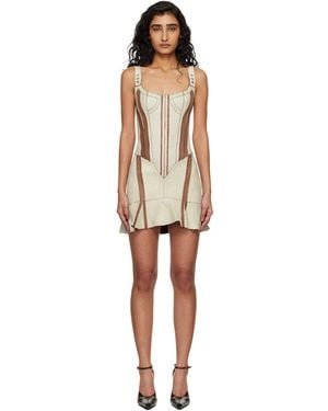 KNWLS Taupe & Scallop Leather Minidress - Black
