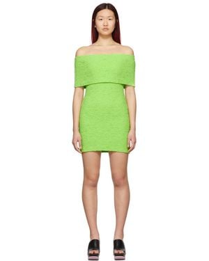 MSGM Green Crinkle Embossed Strapless Dress