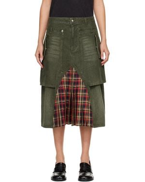 ANDERSSON BELL Khaki Raptor Layered Pleats Denim Midi Skirt - Black