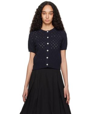 DUNST Cardigan À Manches Courtes Bleu Marine En Crochet - Noir
