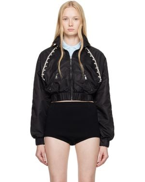 Area Blouson De Survêtement Noir À Garnitures À Ornements Facettés