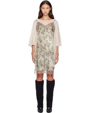 R13 Khaki Oversized Tee Slip Midi Dress - Natural