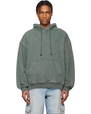 Juun.J Pull À Capuche Bleu À Logos Brodés Et À Effet Délavé - Vert