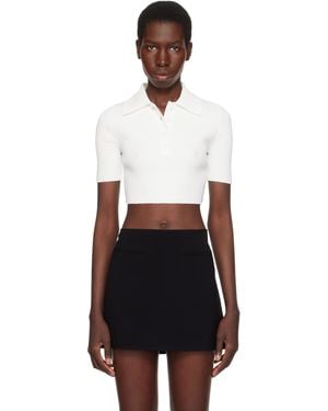 Courreges ホワイト クロップド ニットポロシャツ - ブラック