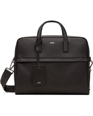 BOSS Saffiano Leather Briefcase - Black